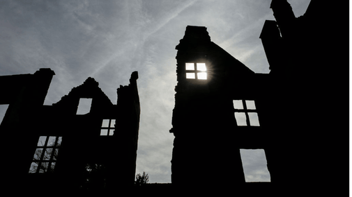 Old Hall Ruins outline on the Hardwick Estate, Derbyshire
